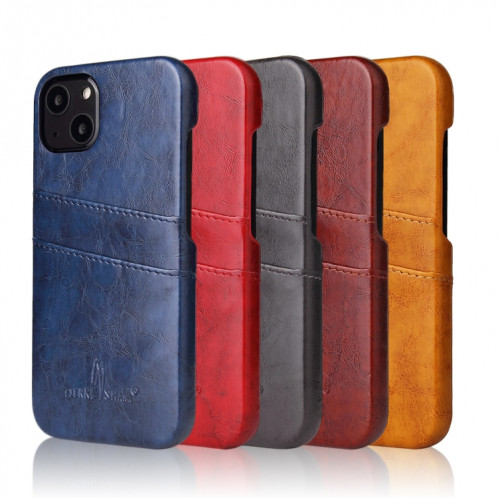 Fierre Shann Retro Cire Texture Case en cuir PU avec machines à sous cartes pour iPhone 13 Pro (Jaune) SF403A1130-06