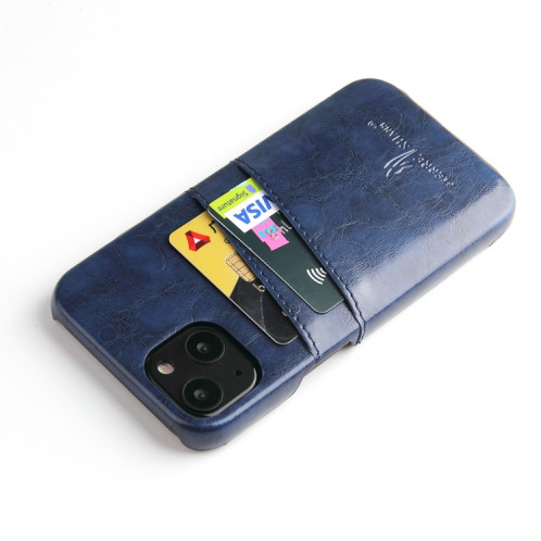 Fierre Shann Texture de la cire d'huile rétro de la cire PU avec des machines à sous cartes pour iPhone 13 Pro (Bleu) SF403B1349-06
