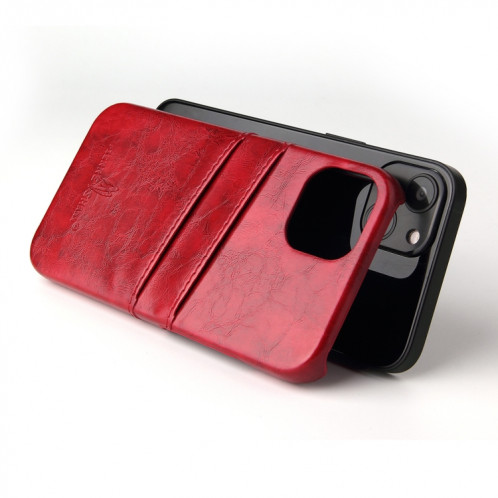 Fierre Shann Retro Cire Texture Texture PU Cuir avec machines à sous pour iPhone 13 Pro (Rouge) SF403C755-06