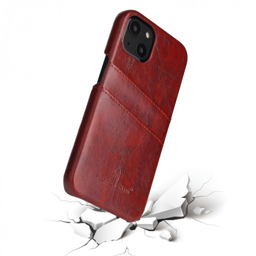 Fierre Shann Retro Texture de la cire de la cire PU avec des emplacements de cartes pour iPhone 13 Pro (Brown) SF403D1070-06