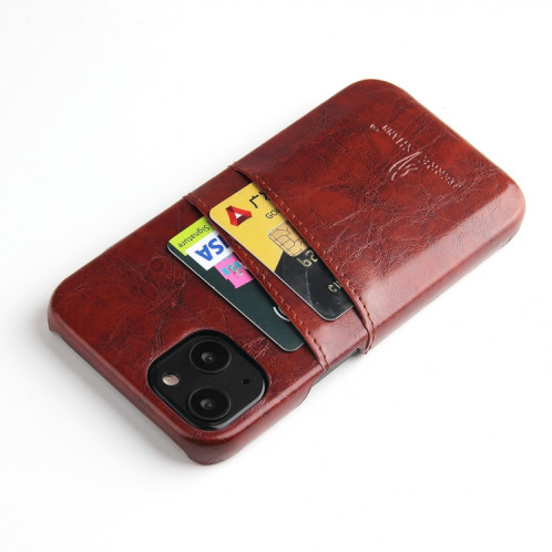 Fierre Shann Retro Texture de la cire de la cire PU avec des emplacements de cartes pour iPhone 13 Pro (Brown) SF403D1070-06