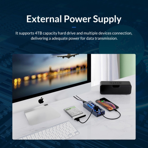 Orico AT2U3-7AB-GY-BP 7 en 1 Hub USB multi-ports en alliage d'aluminium avec interrupteurs individuels, SO7201104-09