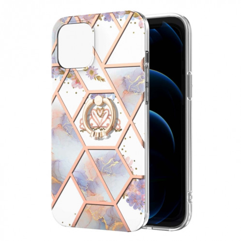 Épissage de galvanoplastie Modèle de fleur de marbre TPU Case antichoc avec support d'anneau de strass pour iPhone 13 Pro (Couronne impériale) SH503C964-04