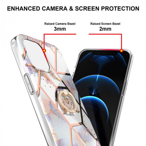 Épissage de galvanoplastie Modèle de fleur de marbre TPU Case antichoc avec support d'anneau de strass pour iPhone 13 Pro (Couronne impériale) SH503C964-04