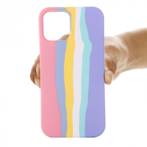Silicone liquide arc-en-ciel PHOTO Couverture complète Coque de protection pour iPhone 13 Pro (rose) SH003C777-06