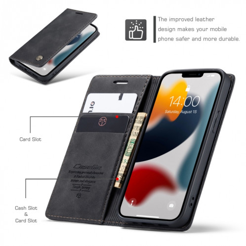 Caseme-013 Étui en cuir horizontal horizontal givré multifonctionnel avec fente et portefeuille et portefeuille pour iPhone 13 (noir) SC202A66-08