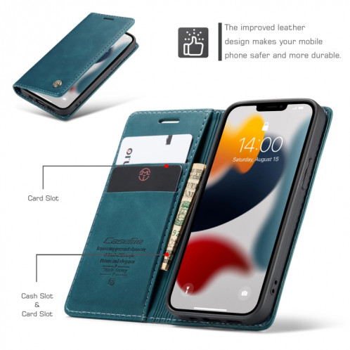 Caseme-013 Étui en cuir horizontal horizontal rétro multifonctionnel avec fente et portefeuille et portefeuille pour iPhone 13 (bleu) SC202C1459-08