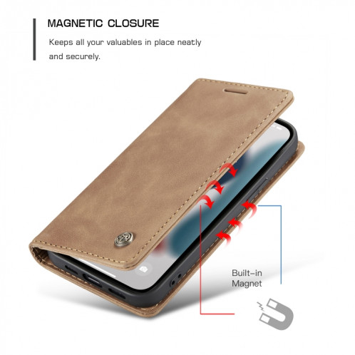 Caseme-013 Étui de cuir horizontal horizontal rétro multifonctionnel avec fente et portefeuille et portefeuille pour iPhone 13 (Brown) SC202E1525-08