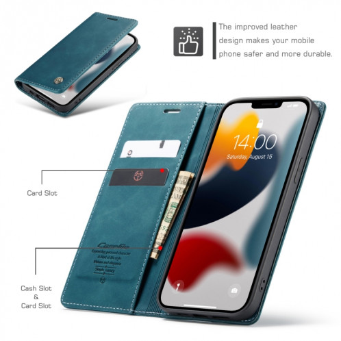 Caseme-013 Horizonal horizontal rétro multifonctionnel Horizon Horizontal avec fente et portefeuille et portefeuille pour iPhone 13 Pro (Bleu) SC203C1417-08