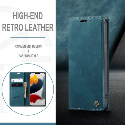 Caseme-013 Horizonal horizontal rétro multifonctionnel Horizon Horizontal avec fente et portefeuille et portefeuille pour iPhone 13 Pro (Bleu) SC203C1417-08