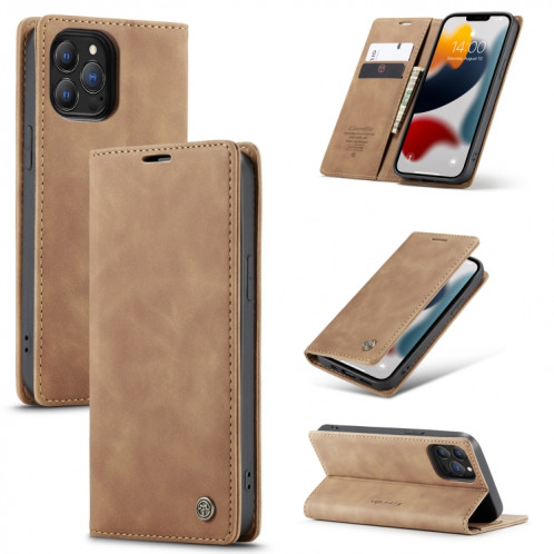 Caseme-013 Boîtier en cuir horizontal horizontal rétro multifonctionnel givré avec fente et portefeuille et portefeuille pour iPhone 13 PRO (Brown) SC203E1485-08