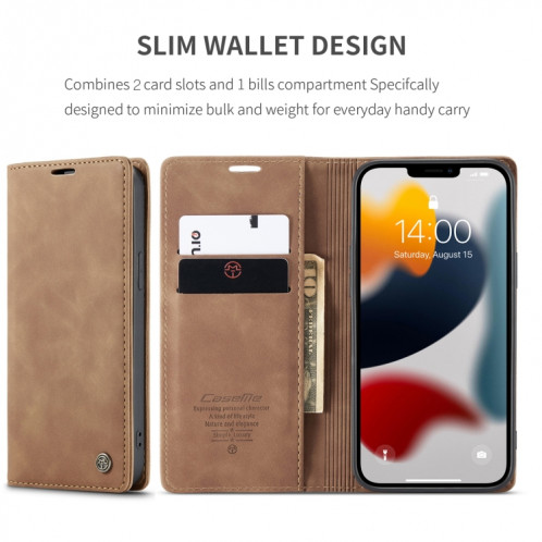 Caseme-013 Boîtier en cuir horizontal horizontal rétro multifonctionnel givré avec fente et portefeuille et portefeuille pour iPhone 13 PRO (Brown) SC203E1485-08