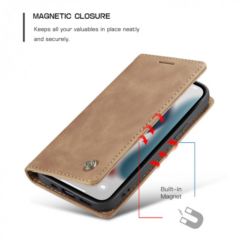 Caseme-013 Boîtier en cuir horizontal horizontal rétro multifonctionnel givré avec fente et portefeuille et portefeuille pour iPhone 13 PRO (Brown) SC203E1485-08