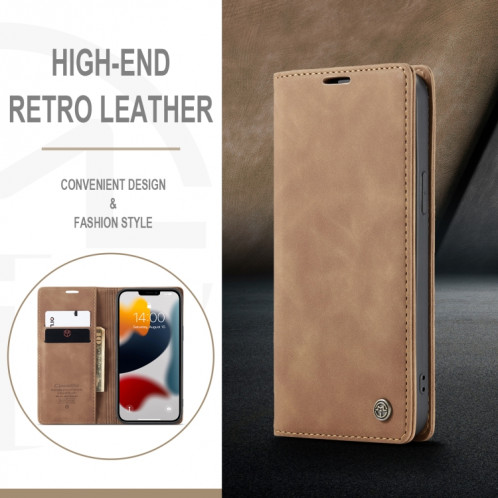 Caseme-013 Boîtier en cuir horizontal horizontal rétro multifonctionnel givré avec fente et portefeuille et portefeuille pour iPhone 13 PRO (Brown) SC203E1485-08