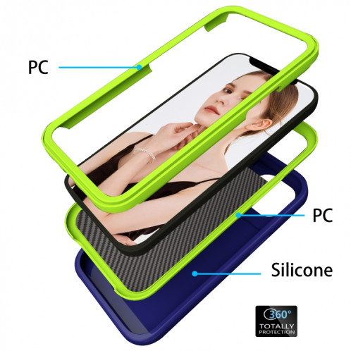 Modèle d'onde 3 en 1 cas de protection antichoc de silicone + PC pour iPhone 13 (Navy + Olivine) SH702A1011-06