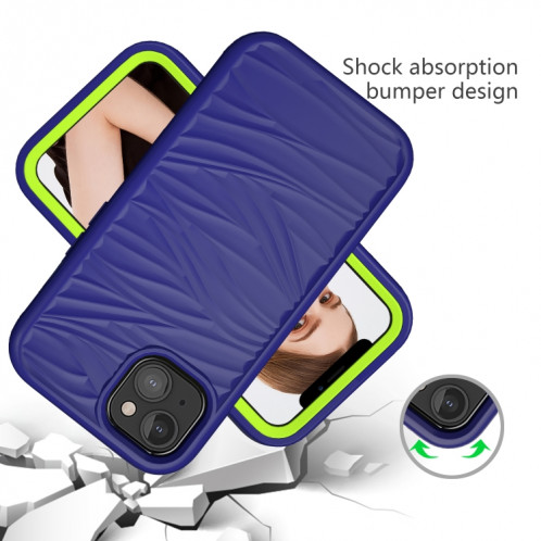 Modèle d'onde 3 en 1 cas de protection antichoc de silicone + PC pour iPhone 13 (Navy + Olivine) SH702A1011-06