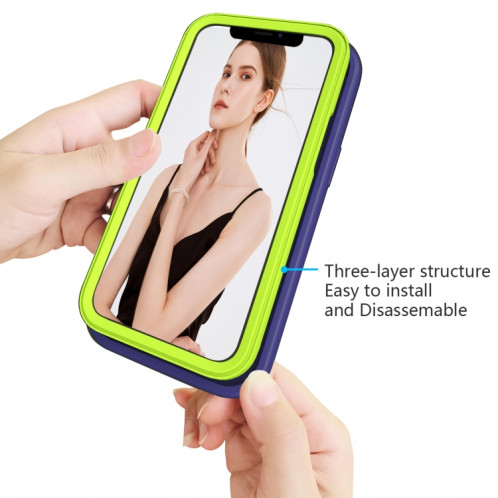 Modèle d'onde 3 en 1 cas de protection antichoc de silicone + PC pour iPhone 13 (Navy + Olivine) SH702A1011-06