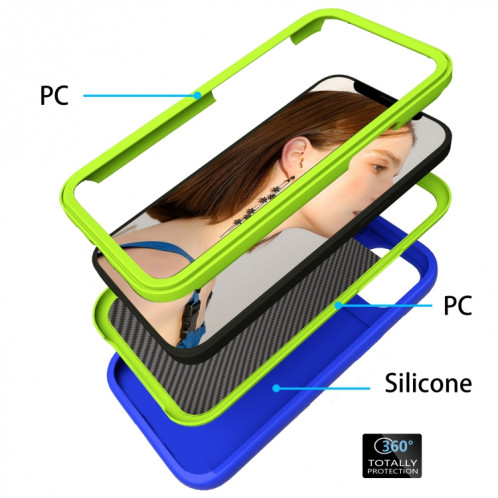 Motif d'onde 3 en 1 Cas de protection Silicone + PC antichoc pour iPhone 13 (bleu + olivine) SH702D1850-06