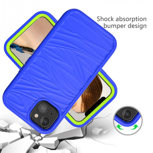 Motif d'onde 3 en 1 Cas de protection Silicone + PC antichoc pour iPhone 13 (bleu + olivine) SH702D1850-06