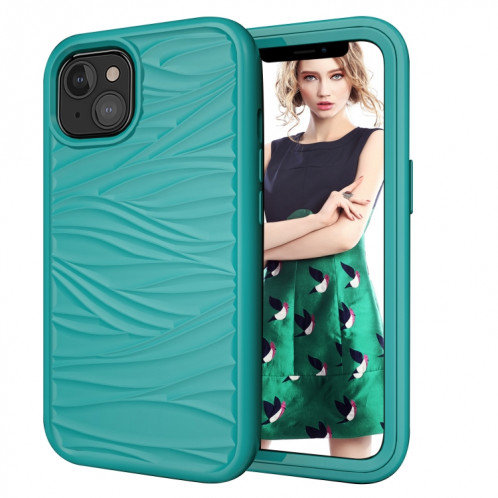 Motif d'onde 3 en 1 Cas de protection Silicone + PC antichoc pour iPhone 13 (vert sombre vert) SH702E423-06