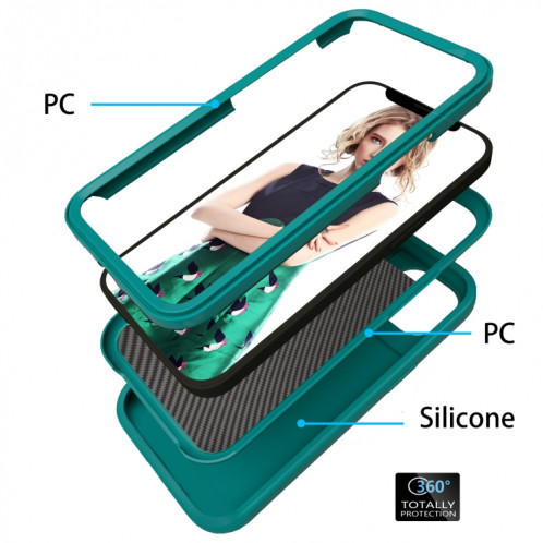 Motif d'onde 3 en 1 Cas de protection Silicone + PC antichoc pour iPhone 13 (vert sombre vert) SH702E423-06