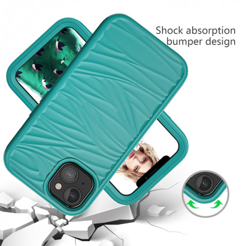 Motif d'onde 3 en 1 Cas de protection Silicone + PC antichoc pour iPhone 13 (vert sombre vert) SH702E423-06