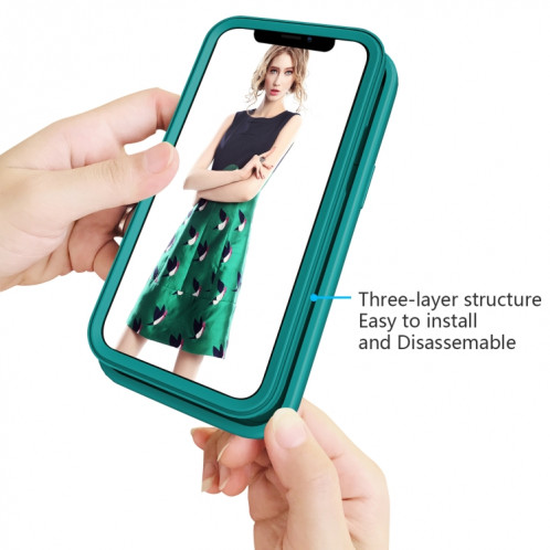 Motif d'onde 3 en 1 Cas de protection Silicone + PC antichoc pour iPhone 13 (vert sombre vert) SH702E423-06