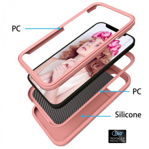 Motif d'onde 3 en 1 Cas de protection Silicone + PC antichoc pour iPhone 13 (or rose) SH702F764-012