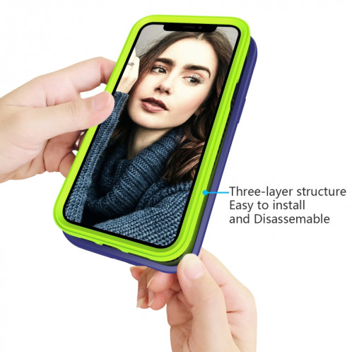Motif de vague 3 en 1 Cas de protection Silicone + PC antichoc pour iPhone 13 Pro (Navy + Olivine) SH703A374-06