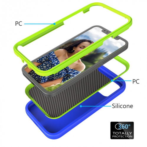 Motif de vague 3 en 1 cas de protection antichoc de silicone + PC pour iPhone 13 Pro (bleu + olivine) SH703D1634-06