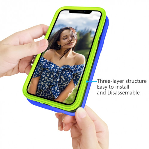 Motif de vague 3 en 1 cas de protection antichoc de silicone + PC pour iPhone 13 Pro (bleu + olivine) SH703D1634-06