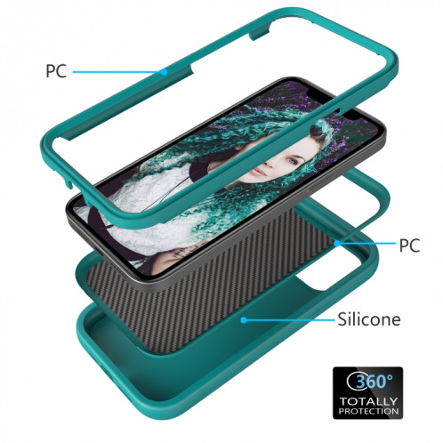 Motif d'onde 3 en 1 Cas de protection de Silicone + PC antichoc pour iPhone 13 Pro (vert sombre vert) SH703E434-06