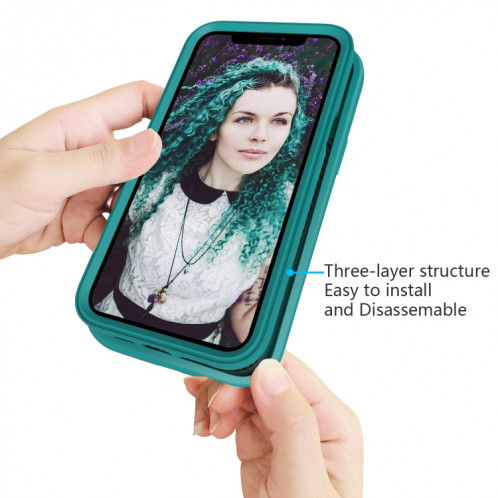 Motif d'onde 3 en 1 Cas de protection de Silicone + PC antichoc pour iPhone 13 Pro (vert sombre vert) SH703E434-06