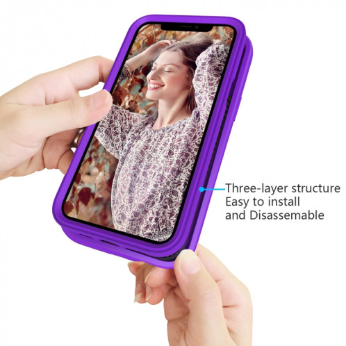 Motif de vague 3 en 1 Cas de protection Silicone + PC antichoc pour iPhone 13 Pro (violet) SH703H538-06