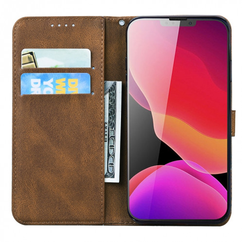 Coque en cuir horizontal en cuir de peluche de peau rétro avec support et portefeuille pour iPhone 13 (brun) SH102E822-07