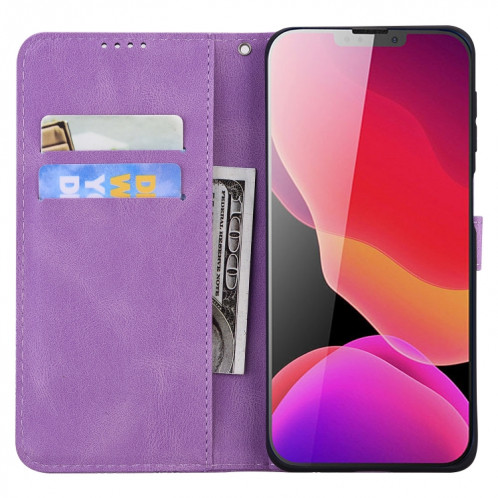 Coque rétro de la peau de la peau, des papillons, un étui en cuir horizontal horizontal avec le support et la carte Slots & Portefeuille pour iPhone 13 (violet) SH102F686-07