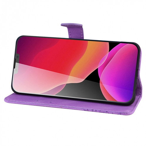 Coque rétro de la peau de la peau, des papillons, un étui en cuir horizontal horizontal avec le support et la carte Slots & Portefeuille pour iPhone 13 (violet) SH102F686-07