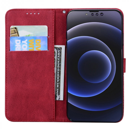 Étui en cuir horizontal horizontal à la peau se sentir rétro avec support et portefeuille pour iPhone 13 PRO (rouge) SH103A394-07