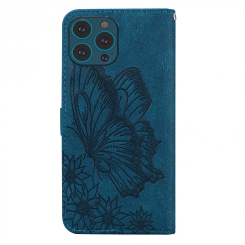 Écosse de la peau de la peau rétro Saisir les papillons Horizontal Flip Cuir Toot avec support & carte Slots & Portefeuille pour iPhone 13 Pro (Bleu) SH103B571-07