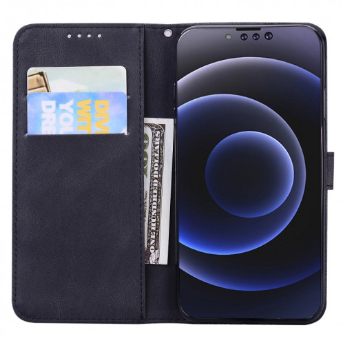 Étui de cuir horizontal en cuir de rabattage de la peau rétro avec support et portefeuille pour iPhone 13 Pro (Noir) SH103D245-07