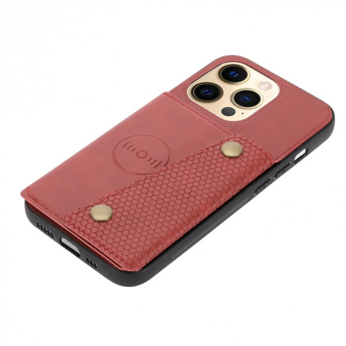 Double Boucle PU + TPU Cas de protection magnétique antichoc avec fente et support de carte pour iPhone 13 (rouge) SH802A171-07