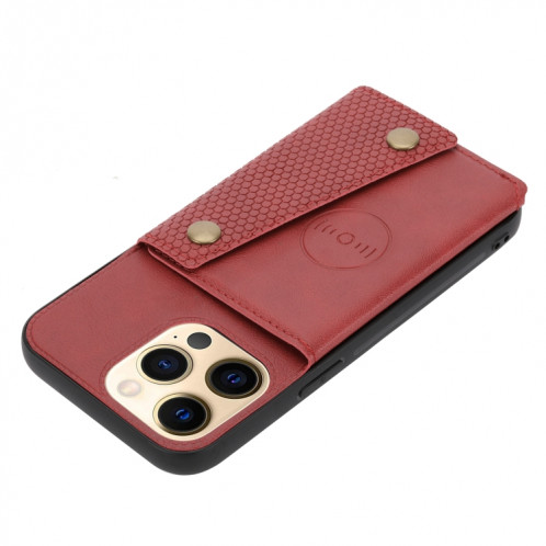 Double Boucle PU + TPU Cas de protection magnétique antichoc avec fente et support de carte pour iPhone 13 (rouge) SH802A171-07