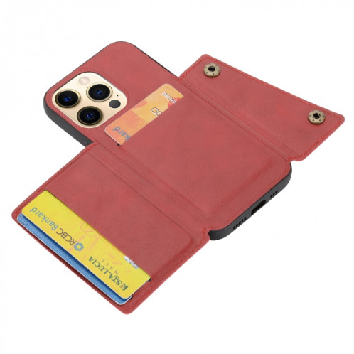 Double Boucle PU + TPU Cas de protection magnétique antichoc avec fente et support de carte pour iPhone 13 (rouge) SH802A171-07