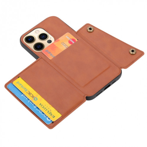 Double Boucle PU + TPU Cas de protection magnétique antichoc avec fente et support de carte pour iPhone 13 (brun clair) SH802B451-07