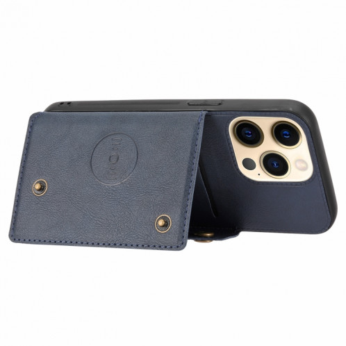 Double Boucle PU + TPU Cas de protection magnétique antichoc avec fente et support de carte pour iPhone 13 (bleu) SH802C1817-07