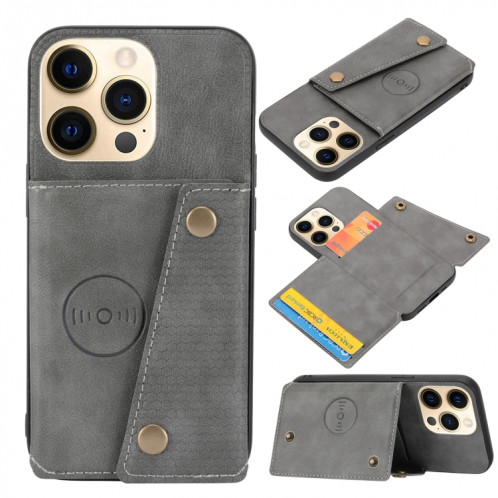 Double Boucle PU + TPU Cas de protection magnétique antichoc avec fente et support de carte pour iPhone 13 (gris) SH802D1704-07