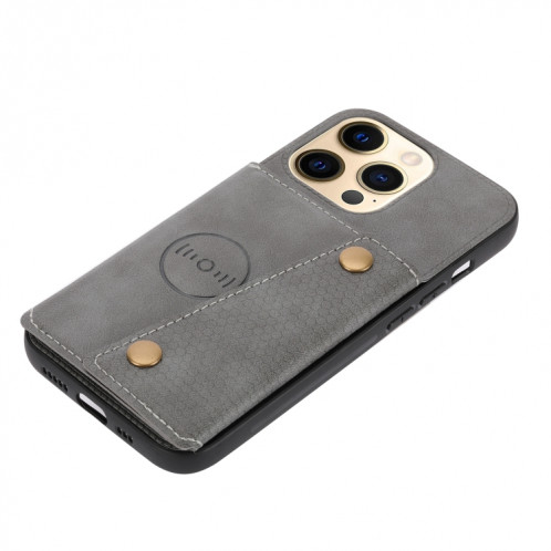 Double Boucle PU + TPU Cas de protection magnétique antichoc avec fente et support de carte pour iPhone 13 (gris) SH802D1704-07