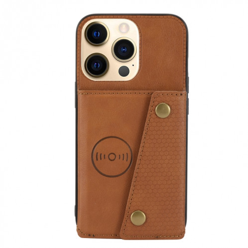 Double Boucle PU + TPU Cas de protection magnétique antichoc avec fente et support de carte pour iPhone 13 Pro (brun clair) SH803B414-07