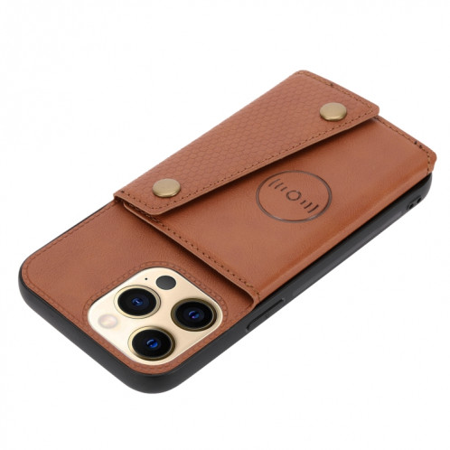 Double Boucle PU + TPU Cas de protection magnétique antichoc avec fente et support de carte pour iPhone 13 Pro (brun clair) SH803B414-07