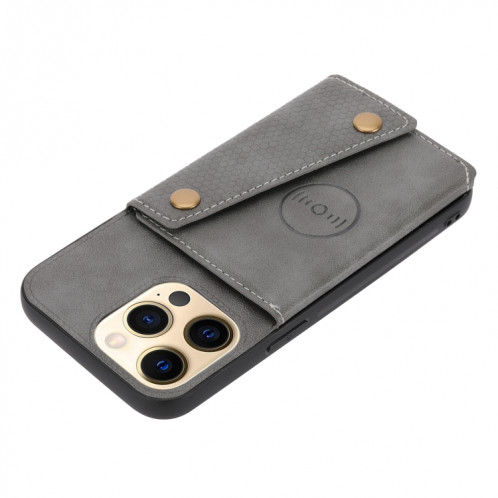 Double Boucle PU + TPU Cas de protection magnétique antichoc avec fente et support de carte pour iPhone 13 Pro (gris) SH803D962-07